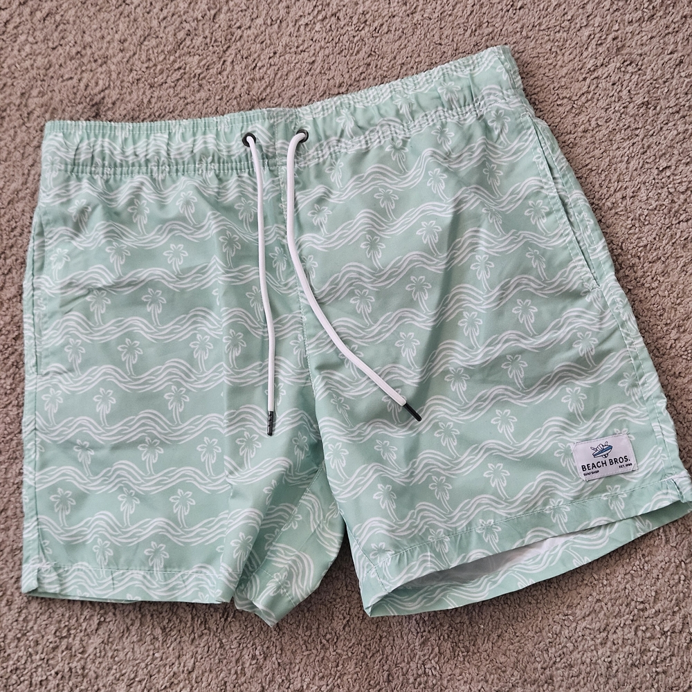 Beach Bros Light Green Palm Swim Trunks